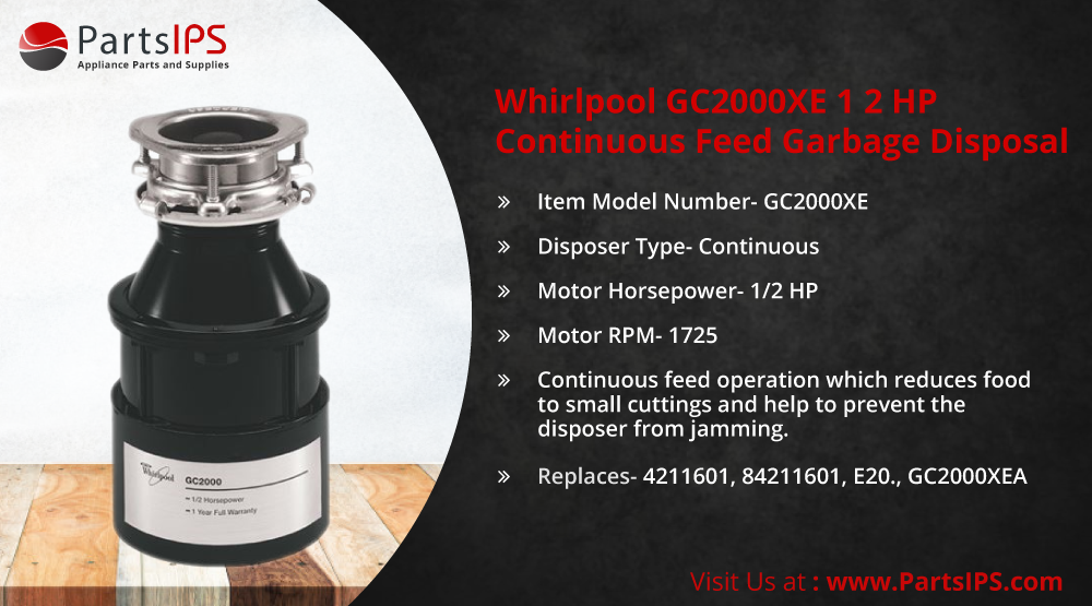 Whirlpool GC2000XE 1 2 HP Continuous Feed Garbage Disposal